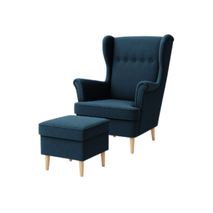 Fotel uszak Kepl + podnóżek zestaw Salvador Denim premium