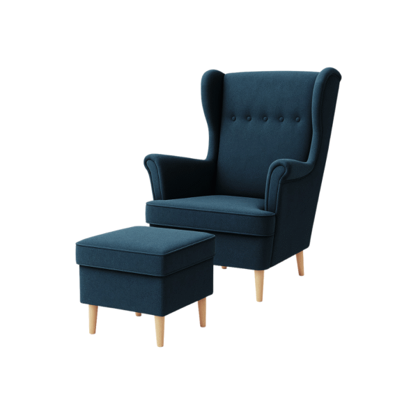 Fotel uszak Kepl + podnóżek zestaw Salvador Denim premium