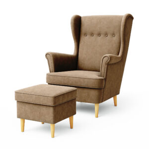 Fotel uszak Kepl + podnóżek z pojemnikiem zestaw Salvador Brown premium