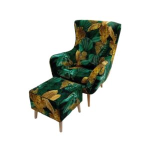 Fotel uszak Hornel + pufa - liście Monstery