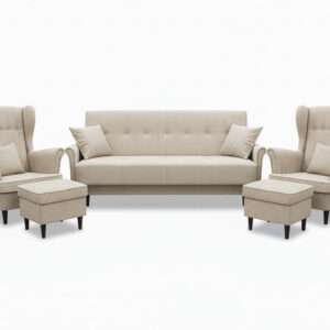 Komplet wypoczynkowy Kepl - kanapa + 2x fotel + 2x podnóżek z pojemnikiem - biały