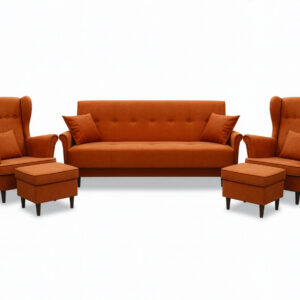 Komplet wypoczynkowy Kepl - kanapa + 2x fotel + 2x podnóżek z pojemnikiem - rdzawy