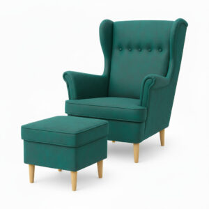 Fotel uszak skandynawski Kepl + pufa z pojemnikiem turkusowy z darmową dostawą