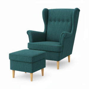 Fotel uszak Kepl + pufa z pojemnikiem w kolorze turkusowym (SORO 86)