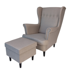 Fotel uszak skandynawski Kepl z podnóżkiem z pojemnikiem - krem, jasny beż