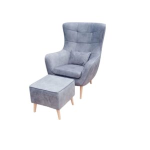 Fotel uszak Hornel + pufa - tkanina Salvador 14 Grey szary